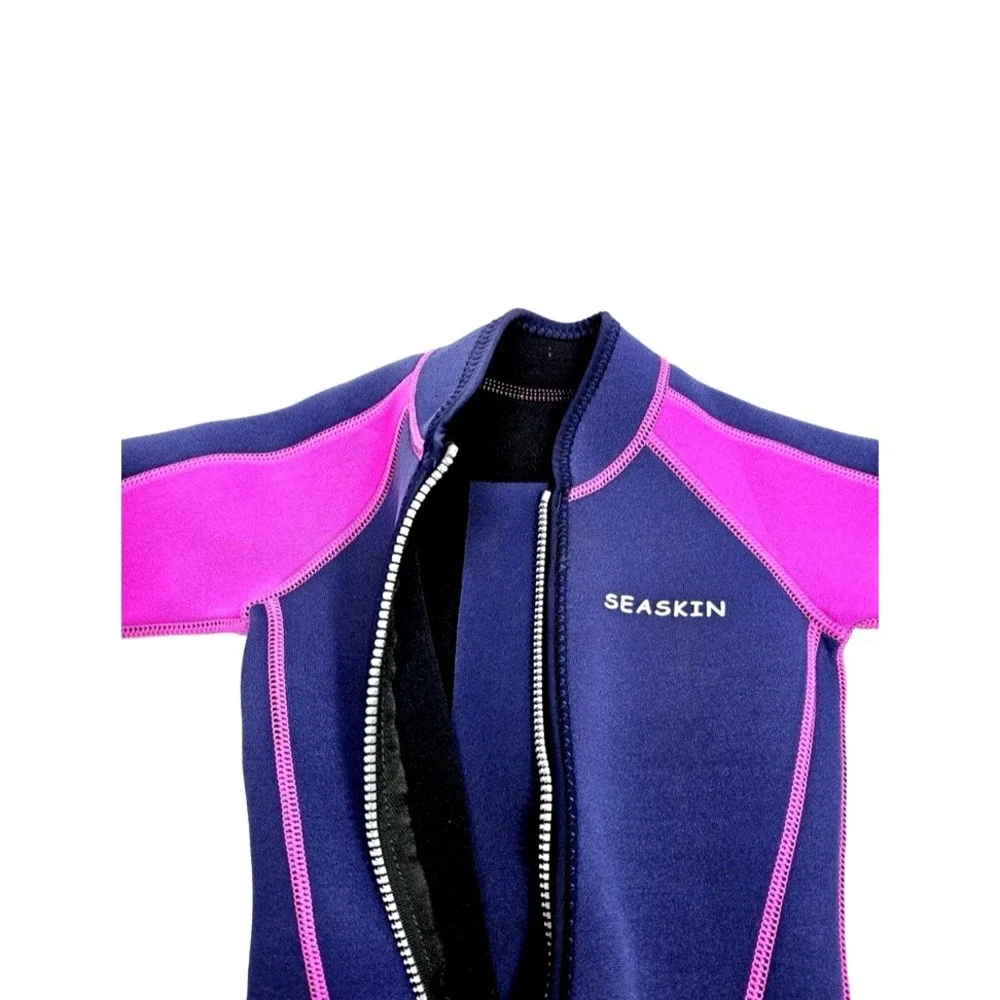 Seaskin 2mm Kids Front Zipper‎ Shorty Diving Suit Navy/Pink Wetsuit Size 2